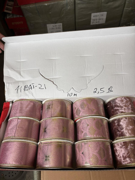 Декоративна новорічна стрічка «Пудрова розкіш» (10 м) — в асортименті