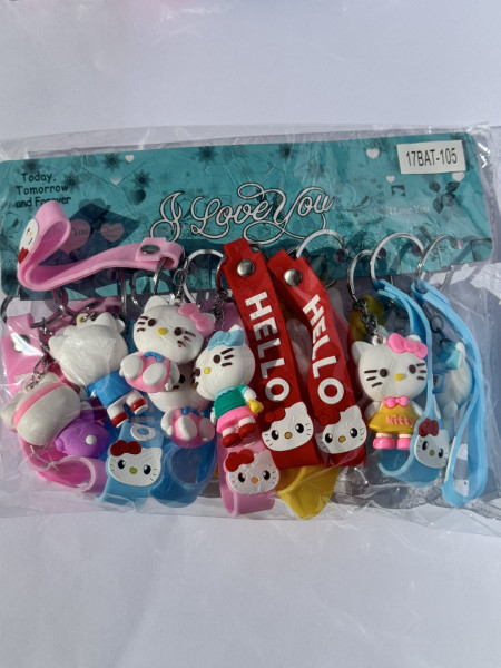 Брелок сувенірний силіконовий «Hello Kitty / Хелло Кітті» з ремінцем (набір 12 шт.)