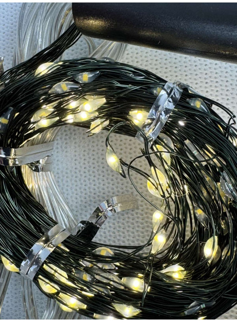 Світлодіодна гірлянда Кірська / Кінський хвіст 3 м (10 ниток, 300 LED), зелений дріт, тепле біле світло, USB + адаптер 220V, пульт ДК