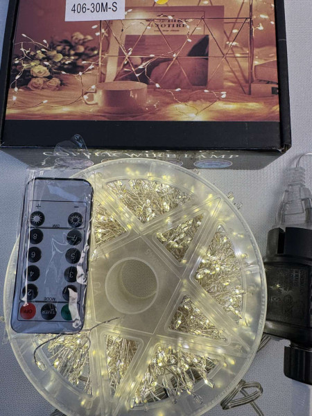 Світлодіодна гірлянда «Роса-мішура» 30 м (1000 LED, тепле світло, срібний мідний дріт, з пультом, IP44)