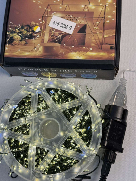 Світлодіодна гірлянда «Роса-мішура» 30 м з ефектом FLASH (1000 LED, тепле світло + флеш, зелений мідний дріт, IP44)