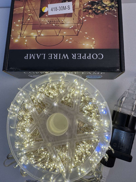 Світлодіодна гірлянда «Роса-мішура» 30 м з ефектом FLASH (1000 LED, тепле світло + флеш, срібний мідний дріт, IP44)