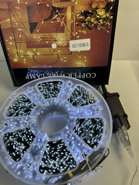 Гірлянда Роса Мішура 100 м 3000 LED з флеш ефектом, холодне світло, зелений дріт