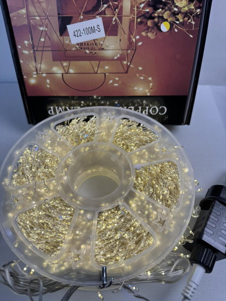 Гірлянда Роса Мішура з флеш-ефектом, 100 м, 3000 LED, тепле світло, срібний дріт