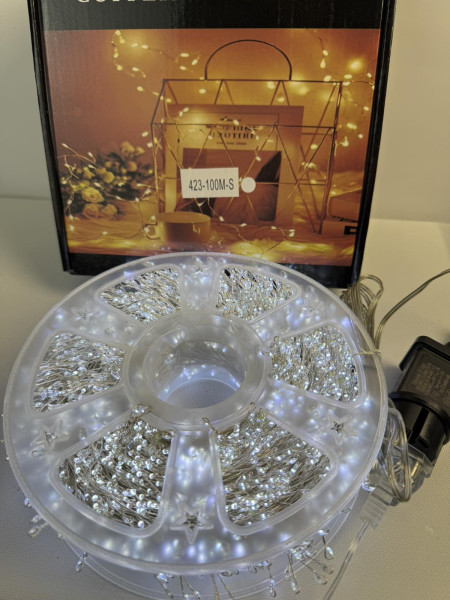 Гірлянда Роса Мішура з флеш-ефектом (трендове мерехтіння), 100 м, 3000 LED, холодне світло, срібний дріт