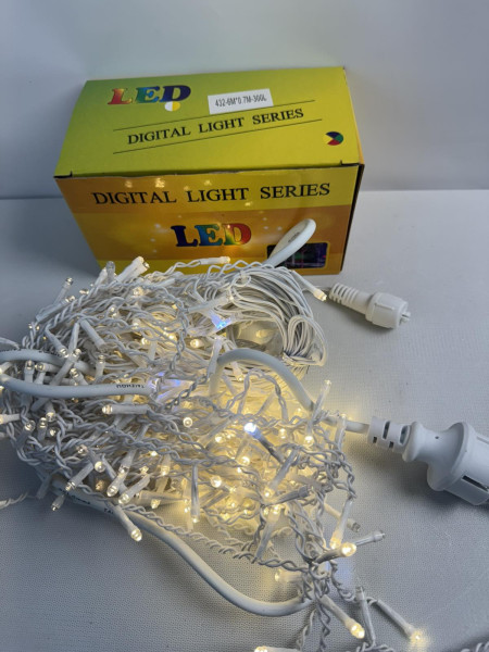 Вулична гірлянда бахрома 6м на 300 LED, тепле світло, флеш ефект, білий провід