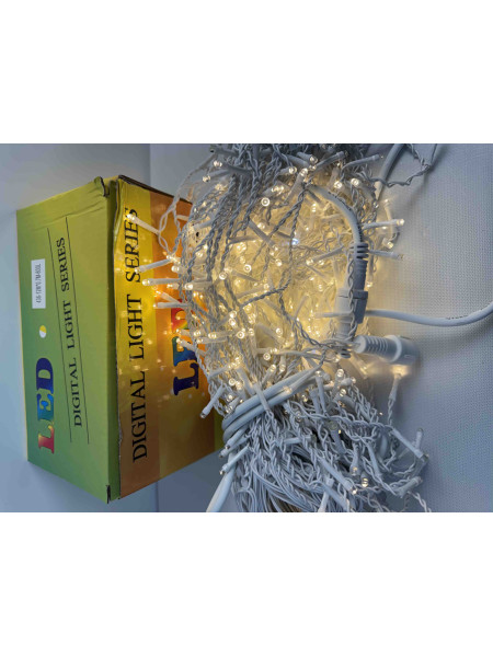 Вулична гірлянда бахрома 12м на 600 LED, тепле світло, флеш ефект, білий провід