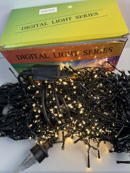 Вулична фасадна гірлянда Бахрома 25 м, 1000 LED, чорний дріт, тепле світло + flash (з мерехтінням), з'єднувальна