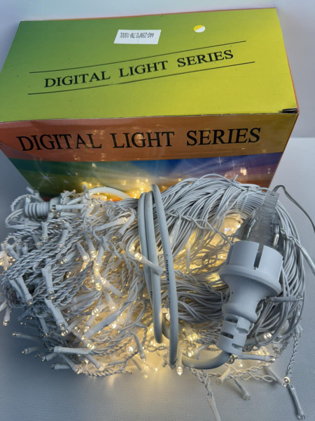 Вулична фасадна гірлянда Бахрома 25 м, 1000 LED, білий дріт, тепле світло + flash (з мерехтінням), з'єднувальна