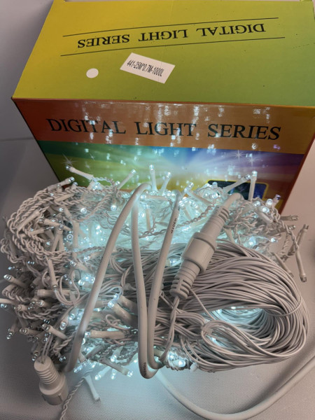 Вулична фасадна гірлянда Бахрома 25 м, 1000 LED, білий дріт, холодне світло + flash (з мерехтінням), з'єднувальна