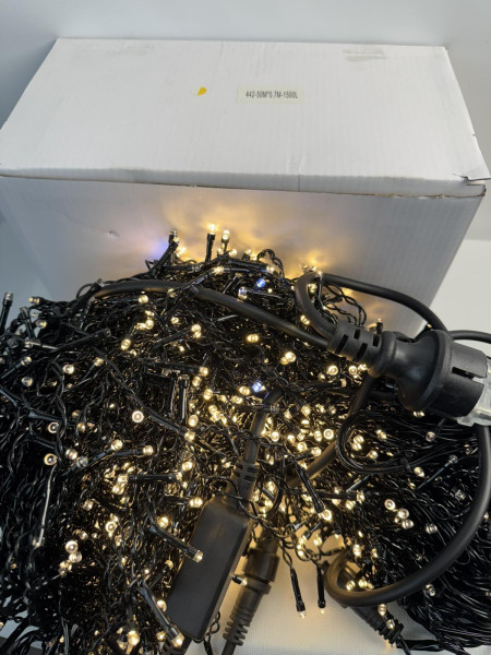 Вулична фасадна гірлянда Бахрома 50 м, 1500 LED, чорний дріт, тепле світло + flash (з мерехтінням), з'єднувальна 